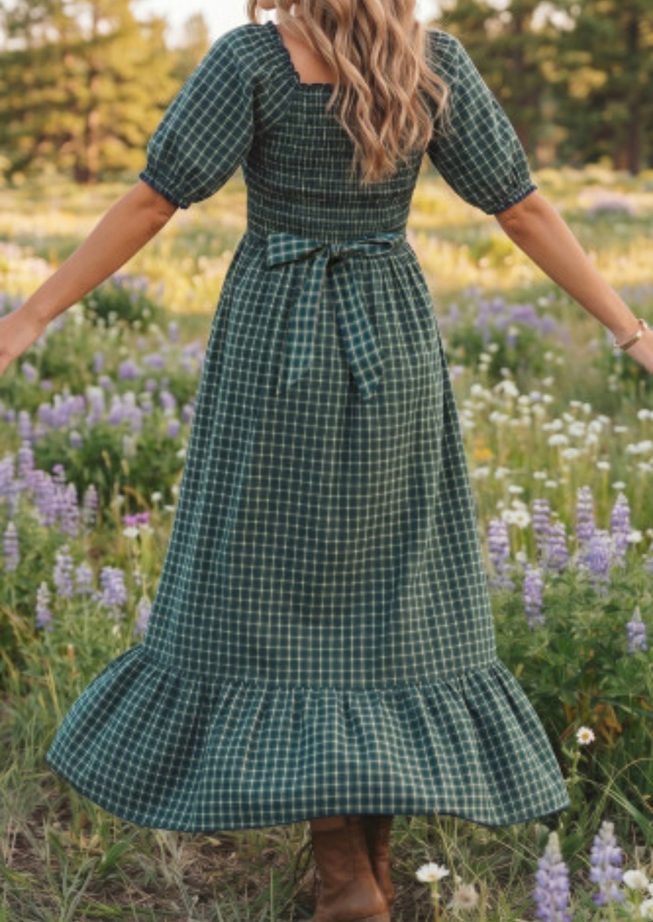 GREEN PLAID MAXI DRESS