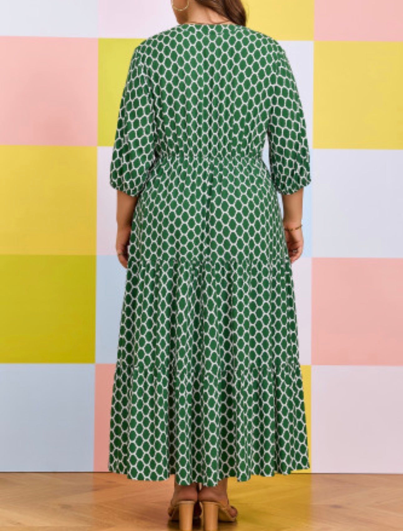 GREEN GEO PRINT MAXI DRESS