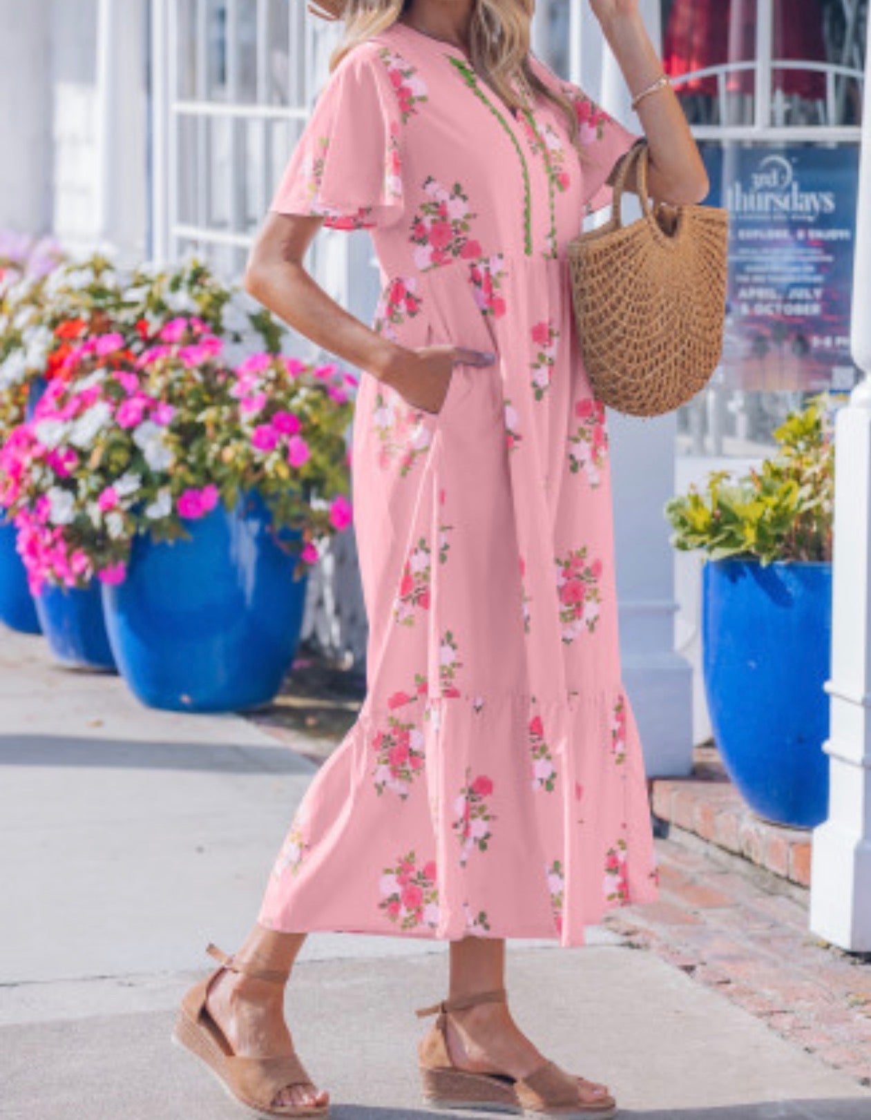 TOP NOTCH FLORAL MIDI DRESS