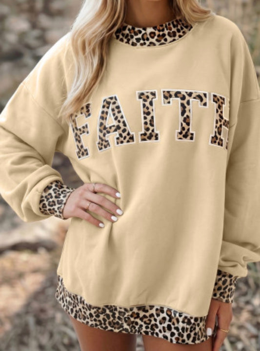 FAITH LEOPARD PRINT SWEATSHIRT