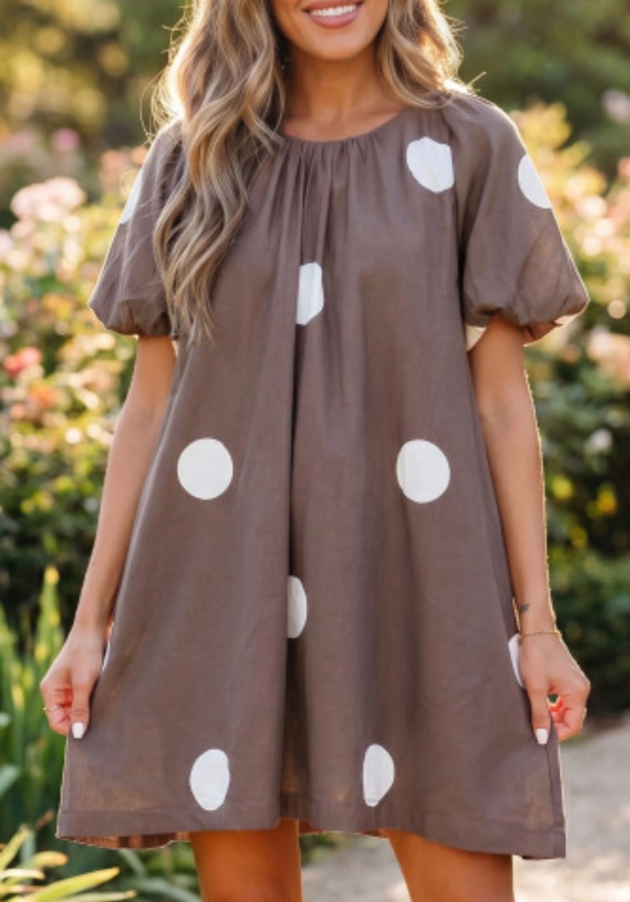 BROWN POLKA DOT MINI DRESS