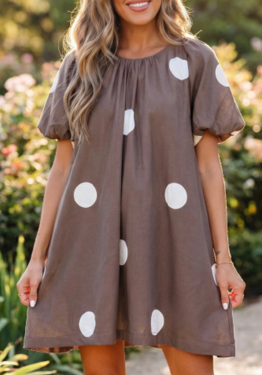 BROWN POLKA DOT MINI DRESS