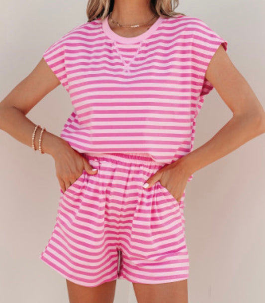 ERICA PINK STRIPED SHORT SET