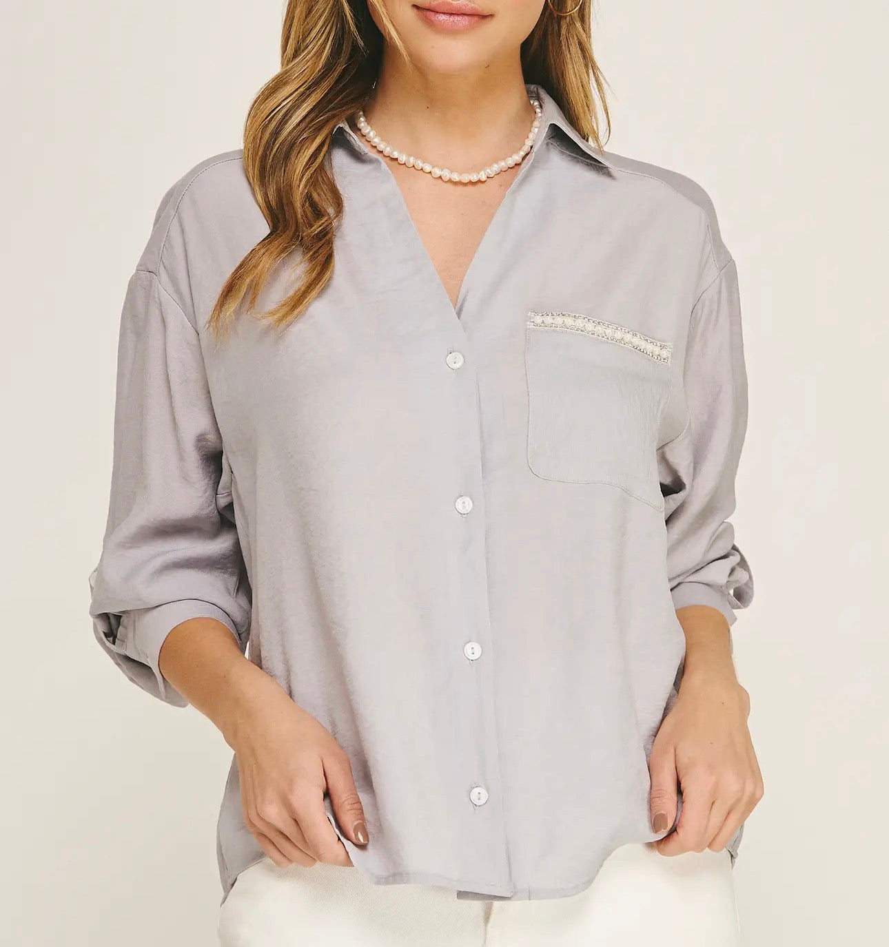 TANGE PEARL POCKET BLOUSE