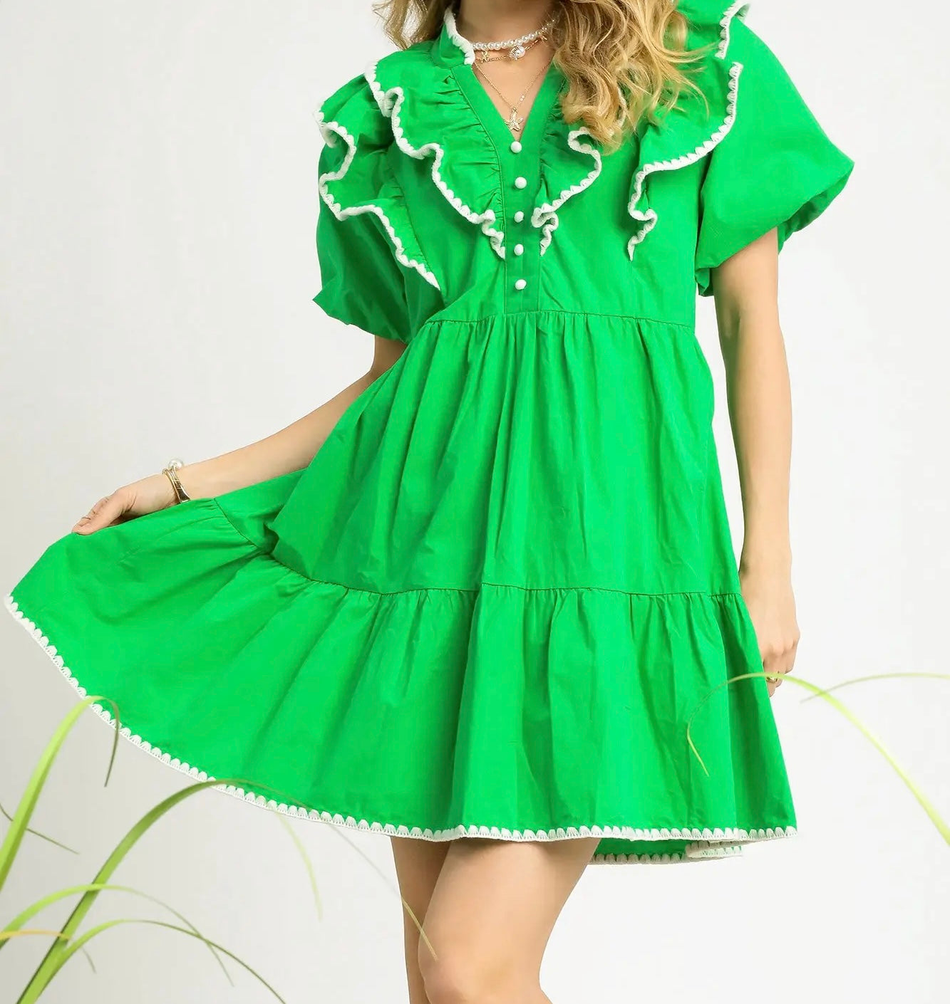 ALIVIA GREEN RUFFLE BABY DOLL DRESS