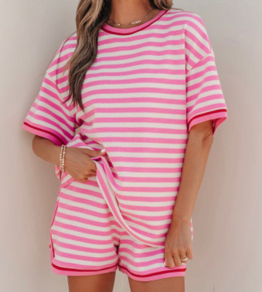 MARLOW PINK STRIPED SHORT SET