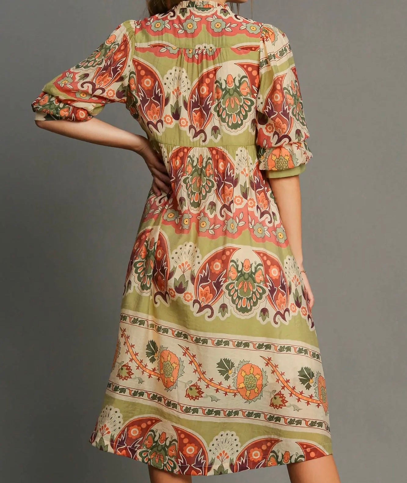 ORA PRINT BORDER MIDI DRESS