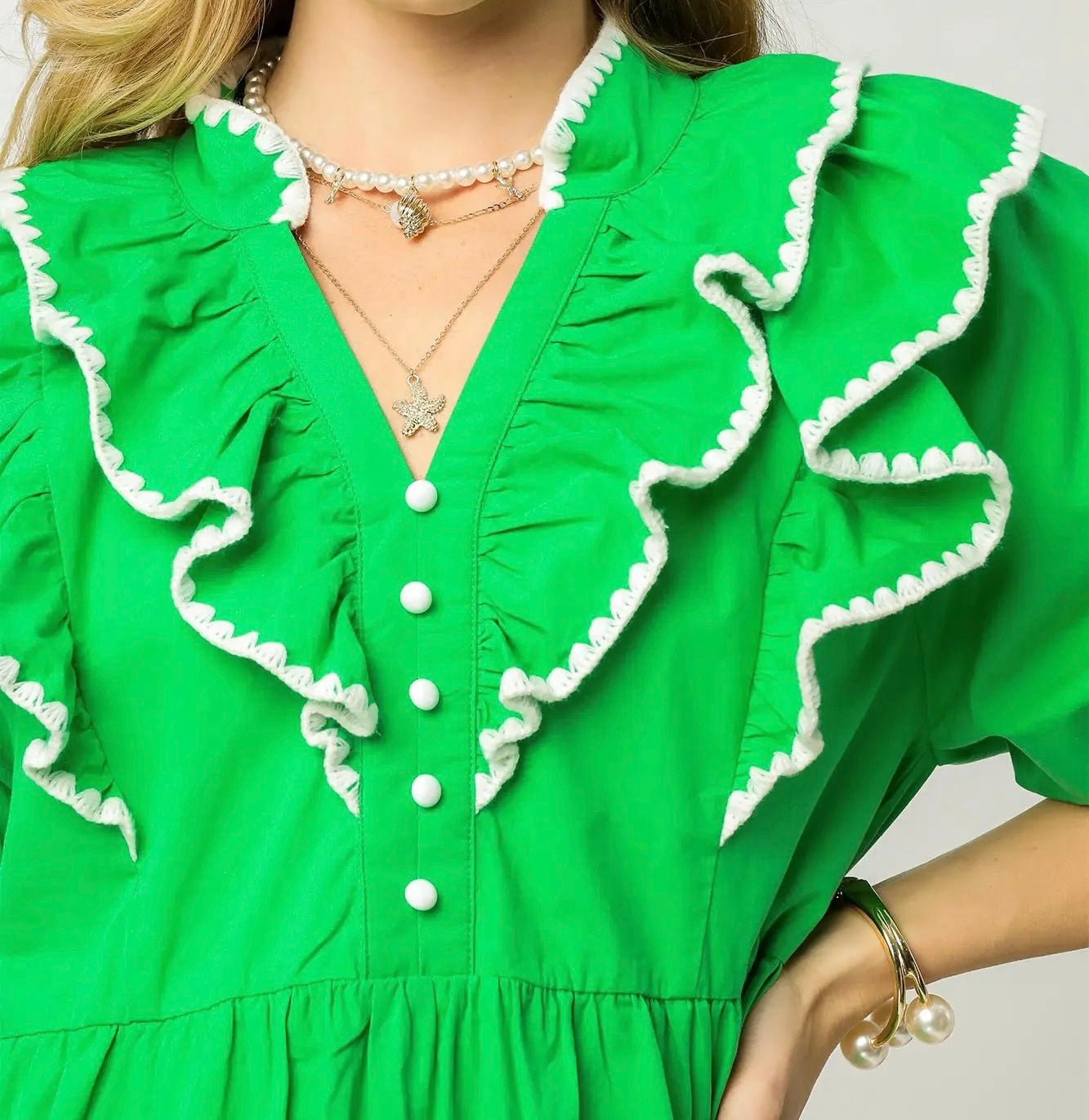 ALIVIA GREEN RUFFLE BABY DOLL DRESS