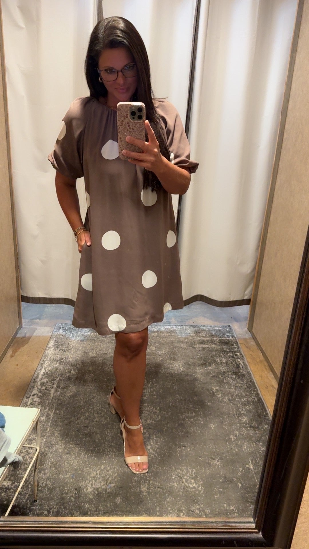 BROWN POLKA DOT MINI DRESS