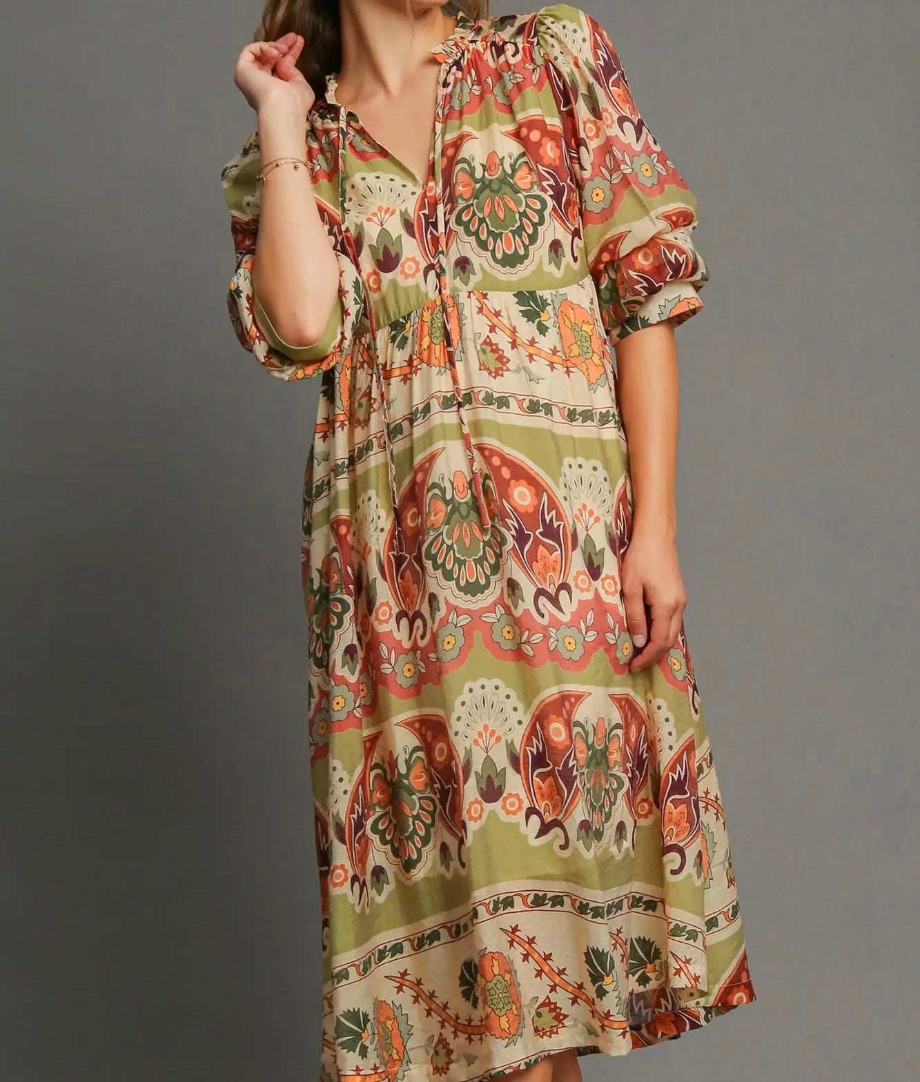 ORA PRINT BORDER MIDI DRESS