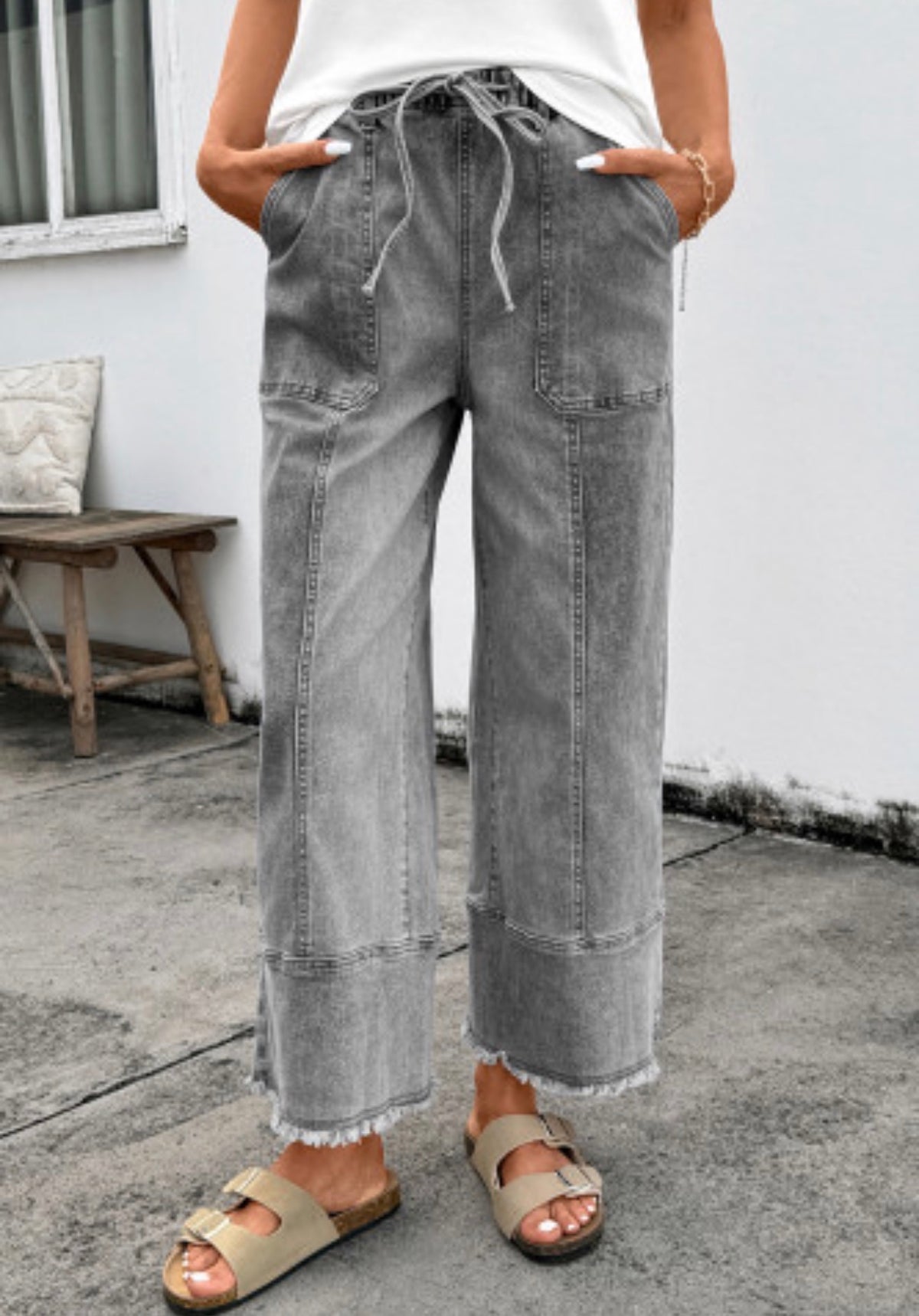 INEZ GRAY DRAWSTRING PANTS